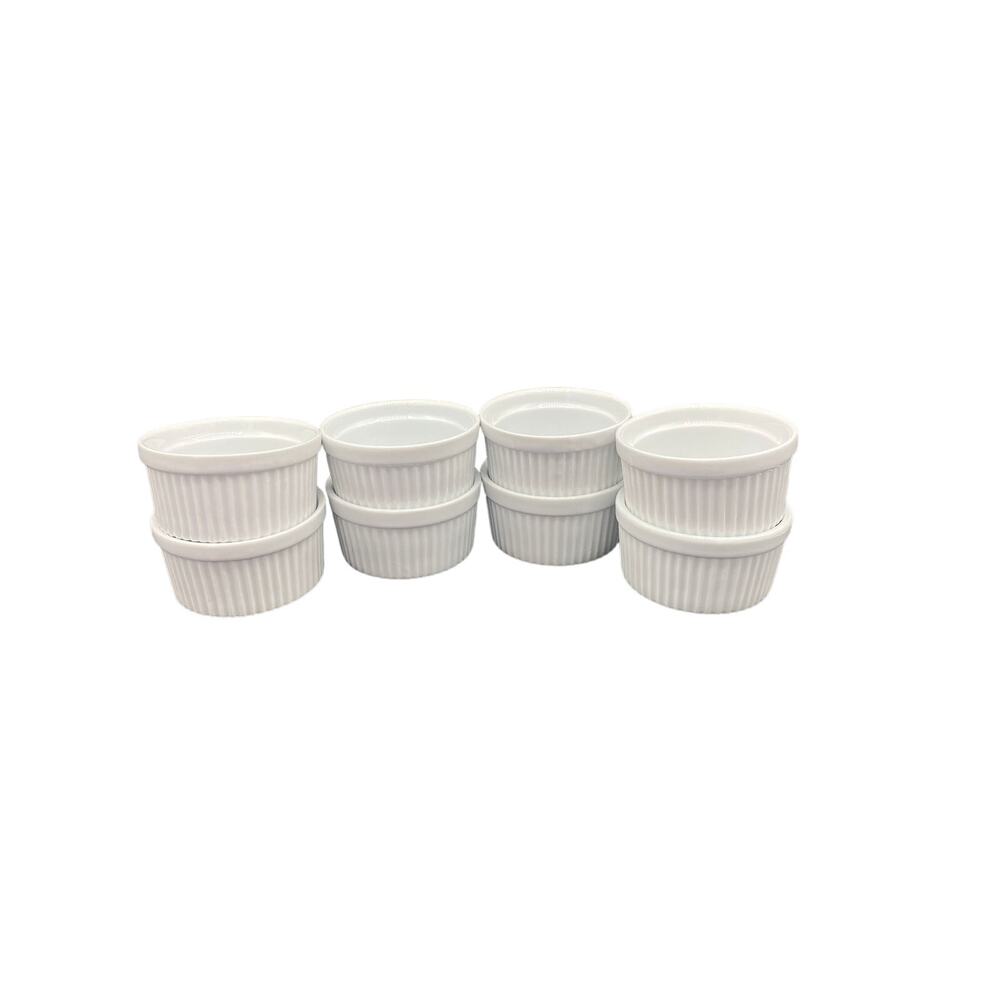 EUC set of 8 Pier 1 Ribbed White Ramekins Souffle Bowls Dishes custard cups - Picture 1 of 2